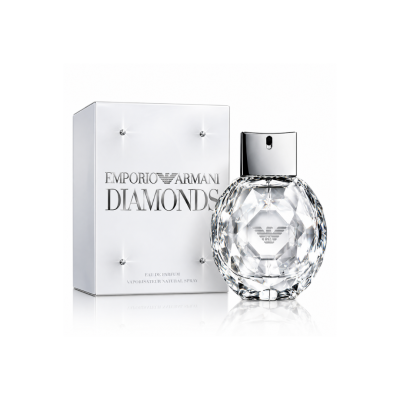 Emporio Armani Diamonds Eau de Parfum 30ml faceted clear perfume bottle with silver cap and silver presentation box on white background