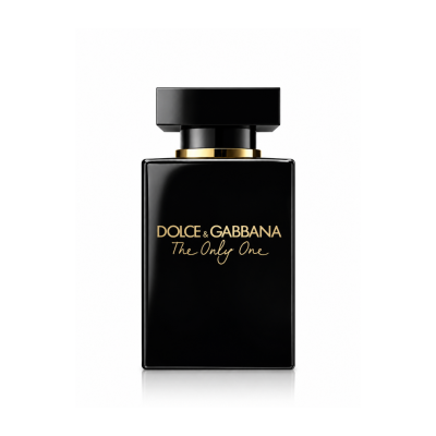 Dolce & Gabbana The Only One Eau de Parfum Intense black perfume bottle with gold lettering and rectangular black cap on white background