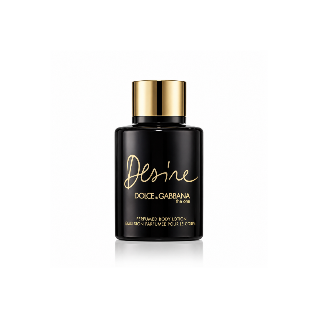 Dolce & Gabbana The One Desire Perfumed Body Lotion black 100ml bottle with gold cap on white background