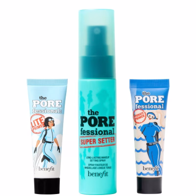 Benefit Pore Minimizer Squad Face Primer and Makeup Setting Spray Trio Set