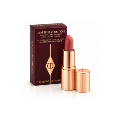 Charlotte Tilbury Matte Revolution Walk of No Shame mini lipstick 1.1g in rose gold tube with burgundy box