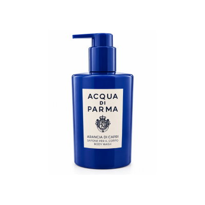 Acqua di Parma Arancia di Capri Body Wash 300ml cobalt blue pump bottle with cream label on white background