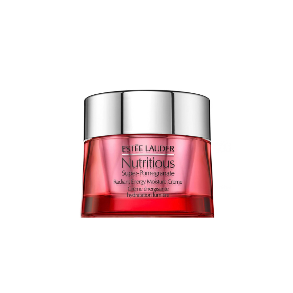 Estée Lauder Nutritious Super Pomegranate Radiant Energy Moisture Crème 50ml red jar with silver lid on white background